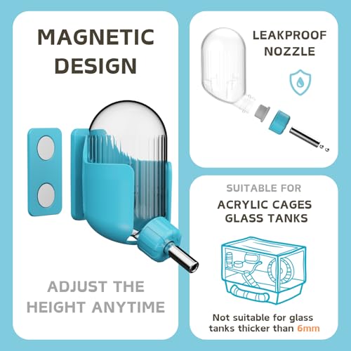 Hamster Water Bottle with Magnetic Holder, 3.4 oz Water Dispenser for Syrian Dwarf Hamster Mouse Rat Degu - size: Magnetic