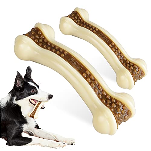 Dog Chew Toys for Aggressive Chewers Large Breed,2 Pack Beef Flavor Indestructible Dog Teething Chew Toys Bones for Large/Medium/Small Puppies,Pet Toy with Nylon - size: 2 PCS-Beef Flavor