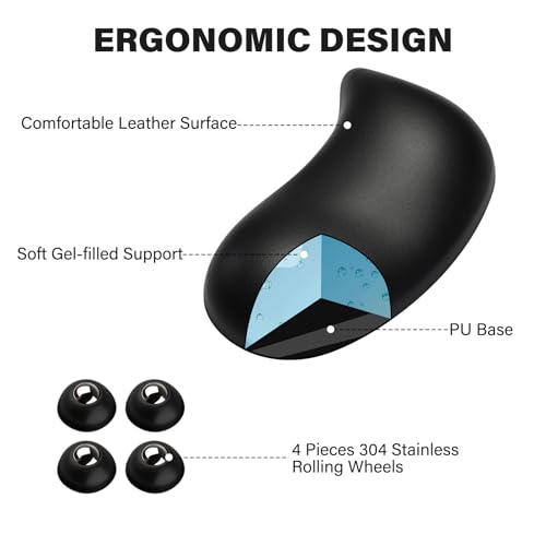 JIKIOU Ergonomic Gliding Palm Rests, Gel Mouse Wrist with Leather Surface | Sliding Wrist Pad with 4 Smooth Scroll Wheel, Fast Mouse Wrist Glider Designed for Office Computer Home Gaming, 2 Pack Black
