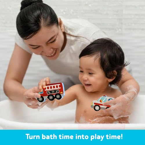 Alex Toys Foam Bath Stickers for Toddlers, 38-Piece Vehicle Tub Stickers Stick to Tub Wall - Foam Bath Toys for Kids Ages 1-3 Toddler Bath Toys for Boys Cars Trucks Bus, Mesh Storage Bag - style: BEEP BEEP