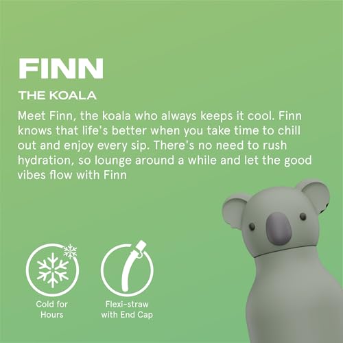 asobu Bestie Water Bottle, Cute Collectible Character, Leak Proof, BPA Free | 16 oz, Stays Cold 24 Hours, Double Wall Vacuum Insulation, Food Grade Stainless Steel, Spill Resistant, Great Gift Idea - color: FINN THE KOALA