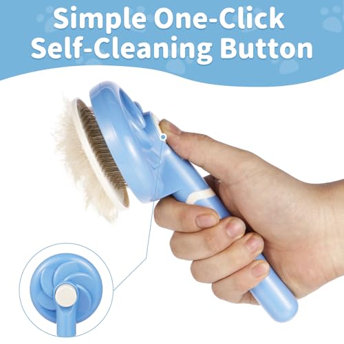 Self Cleaning Slicker Brush for Dogs & Cats - color: Blue