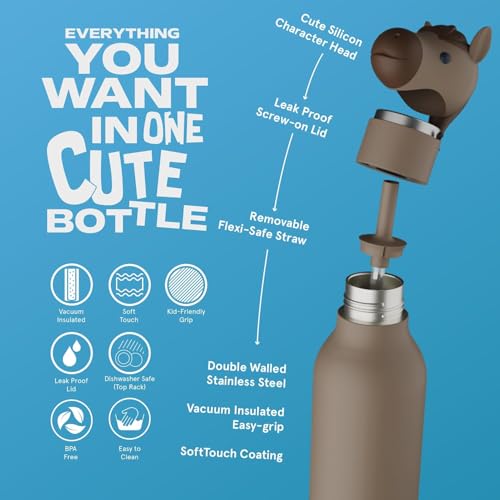 asobu Bestie Water Bottle, Cute Collectible Character, Leak Proof, BPA Free | 16 oz, Stays Cold 24 Hours, Double Wall Vacuum Insulation, Food Grade Stainless Steel, Spill Resistant, Great Gift Idea - color: Horse