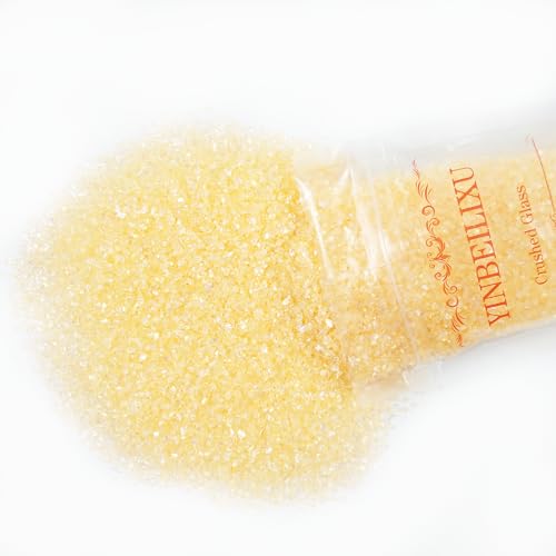 Crushed Glass Glitter, Broken Stones Shattered Glass Chips for Resin Art Crafts, Epoxy Resin Supplies, Geod Painting, DIY Art Projects, Jewelry Making, 2-4mm, 200g/7oz (Orange Yellow) - color: Orange Yellow
