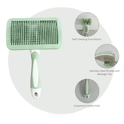2PCS Self-Cleaning Deshedding Dog & Cat Brush – Skin-Friendly Dog Brush For Shedding Grooming Tool for Dogs, Cats & Puppies | Bath Brush for Shedding, Indoor Cats | Premium Pet Supplies, Green
