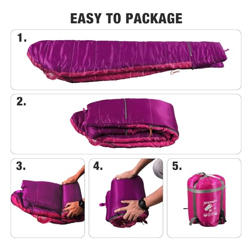 REDCAMP Kids Mummy Sleeping Bag for Camping, 3 Season Cold Weather Sleeping Bag Fit Boys,Girls & Teens, Blue/Rose Red - color: Rose Red with 2.4lbs Filling