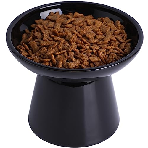 Ceramic Elevated Cat Bowls - 6.2 Inch Extra Wide Raised Cat Food and Water Bowl Set for Indoor Cats, Whisker-Friendly Ceramic Cat Dish for Elder Big Cats & Small Dogs,Black,1 Pack - color: Black, size: 1 Pack