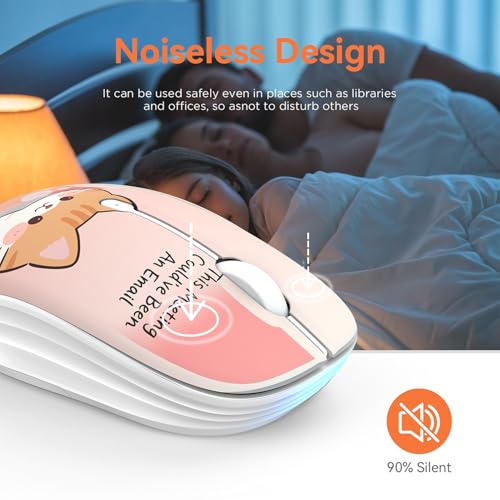 FMOUSE Cute Cartoon Silent Wireless Mouse, Dual Mode Bluetooth & USB 2.4G | Workaholic Cat Pattern, Ideal for Working Women & Office Use | AA Battery Powered | Compatible with Laptop Mac iPad Tablet PC - color: Workaholic Cat
