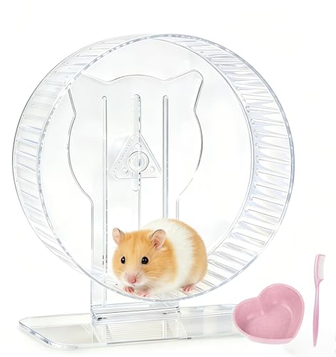 Silent Hamster Wheel 9.3 Inch, Quiet Spinner Running Wheel with Adjustable Stand & Non-Slip Track – Ideal Small Animal Cage Accessories for Hamsters Gerbils Dwarf Syrian Mice - color: (5A Premium Edition）Hamster Wheel+Pink Comb + Bowl
