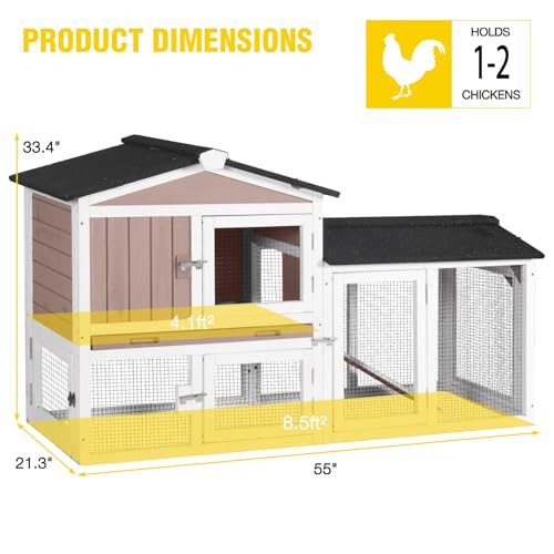 Aivituvin Chicken Coop for 2 Chickens, Outdoor Wooden Rabbit Hutch Hen House Poultry Quail Cage with Weatherproof Asphalt Roof, Leakproof Pull-Out Tray for 2 Rabbits or Small Animals