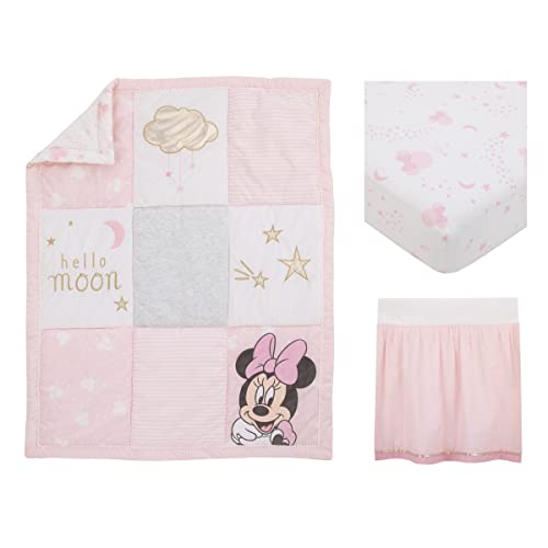 Disney Minnie Mouse Twinkle Twinkle Minnie Pink, White and Metallic Gold 3 Piece Crib Bedding Sete Twinkle Minnie Pink, White and Metallic Gold 3 Piece Crib Bedding Set