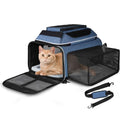 Top and Side Expandable Small Pet Carrier Airline Approved, Blue | 17"Lx12"Wx8.5"H, for JetBlue/Frontier/Spirit Airlines, Pets Under 8 Lbs, Lockable Zippers, Soft-Sided, Anti-Scratch Mesh - color: Blue, size: 17.0"L x 12.0"W x 8.5"H