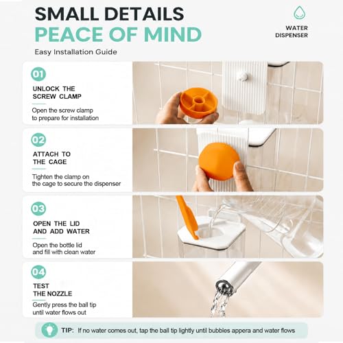 47oz Small Animal Water Bottle, No-Drip Cage Dispenser | Hanging waterer for guinea pigs, rabbits, hamsters, chinchillas and ferrets; compatible cage or crate required - color: White