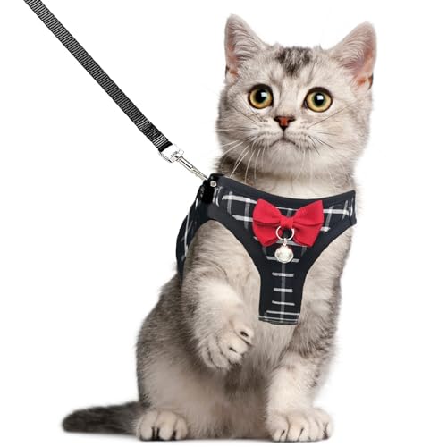 Cat Leash and Harness Set,Breathable Dog Harness,Pet Harness,Adjustable Mesh cat Harness and Leash Escape Proof for Puppy Cat Rabbit (Black, S) - color: Black, size: Small