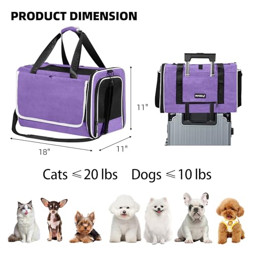 Cat Carrier for Travel, Soft-Sided, Top Loading, Privacy Curtain, to 20 lbs | Medium Pet Carry Bag Anxiety Cat, Vet Visit Car Transport Luggage Sleeve Suitcase Attachable Small Puppy Crate Kennel Purple - color: Purple