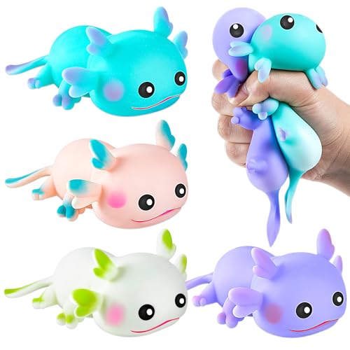 4PCS Axolotl Sensory Fidget Toy Stress Relief Squeeze Axolotl for Kid Gift | Cute Axolotl Animal Toys Bulk for Kids Adults Gift Birthday Festival Party Favors - style: 4PCS (Pure)