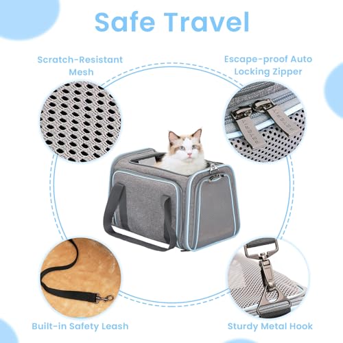 Petsfit Large Double Expandable Cat Carrier for Large Cats and Small Dogs | 19 x 12 x 12 in; dual-side expansion for large cats and small dogs, with anti-sag frame and locking zippers; up to 18 lb. - color: Light Grey, size: 19"L x 12"W x 12"H