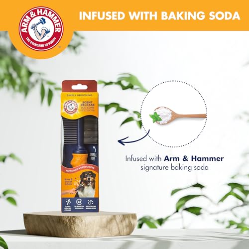 Arm & Hammer Deodorizing Dog Grooming Comb, Apple & Rose Scent | Fragrance transfer technology, baking soda infused, fine and standard teeth, detangling and flea removal - size: 1-Pack, style: Dog Comb - Sweet Apple & Rose