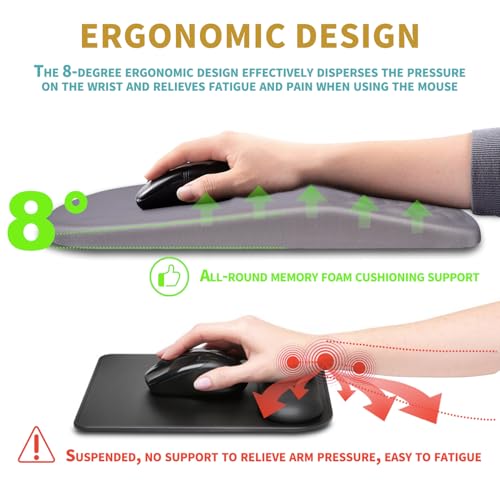 Hokafenle Ergonomic Mouse Pad Wrist Support with Massage Design, Wrist Rest Pain Relief Mousepad with Memory Foam&Non-Slip PU Base, Mouse Pads for Wireless Mouse & Desk (12x8 inch,Light Purple Gray) - color: HK014-Light Purple Gray
