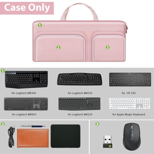 Keyboard Carrying Case for Logitech MK270 MK345 MK335 MK955 | For Office Users, Commuters, and Travelers; Organizer with Mouse and USB Receiver Pocket, Case Only - Pink - color: pink