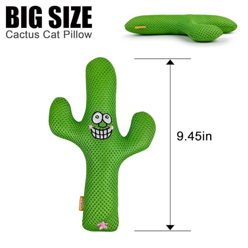 TTcat Large Cactus Silvervine Cat Toy Pillow, Durable Mesh Chew Toy for Indoor Cats, Interactive Kitten Teething Toy, Cat Kick Stuffed Toy for Bite, Play and Relax, 9.45 Inch Big Size Cat Kick Toy.