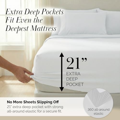Southshore Fine Living, Inc. Extra Deep Pocket Queen Sheets Set Fits Up to 21 Inches, 6 Piece White Queen Size Sheets Microfiber, Pet Hair Resistant Bedding Soft Hotel Quality Microfiber, White Sheets - color: 01 - White, size: Queen