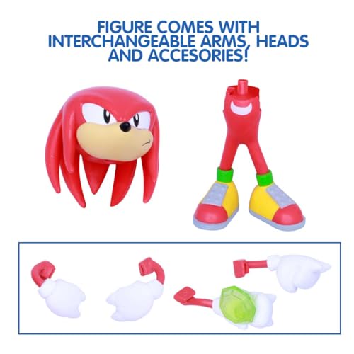 Just Toys LLC Sonic The Hedgehog Knuckles 4″ Buildable Action Figure – Sonic The Hedgehog Series 2 Collectible with Glow-in-The-Dark Emerald & Poseable Design - style: Knuckles Series 2