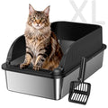 Stainless Steel Litter Box with High Sides, Include Scoop, Black | Easy Cleaning Anti-Urine Leakage Non-Sticky Open Top Low Entry - color: Black XL