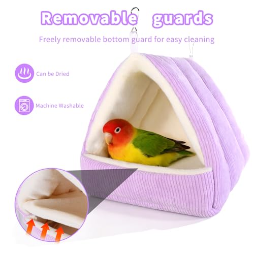 Winter Warm Bird Bed for Cage with Soft Plush Hanging Hammock & Hut Tent, Hideaway Sleeping Nest for Budgies, Cockatiels, Small Animals, and Guinea Pig Hideouts (Purple, S) - color: Purple, size: S