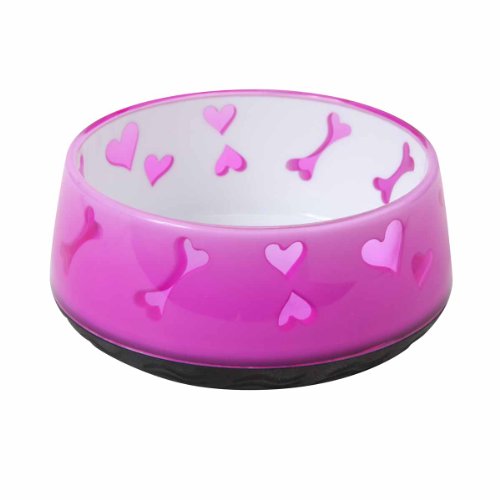 Dogit Non-Skid Dog Food and Water Bowl, Pink | BPA-Free Dish with Cute Hearts and Bones Design, Dishwasher Safe Pet Bowl, 4.9” Diameter, 10.1 fl. oz. Capacity - color: Pink