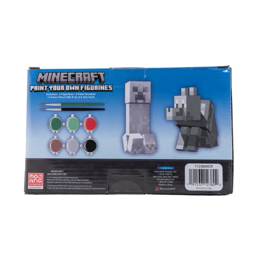 Minecraft Paint Your Own Figurines Craft Kit for Kids, 2 Ceramic Figures | Minecraft Wolf & Creeper Painting Art Set, 6 Paints, 2 Brushes, DIY Arts & Crafts, Paint Set, Coloring for Kids - style: Minecraft: Creeper and the Wolf