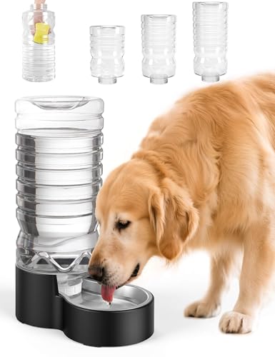 Heouvo 2.5 Gallon Automatic Dog Water Dispenser (9.5L-Black) | Wide Mouth, Easy Clean/ Removable Stainless Steel Bowl/ Gravity Refilling, Large Capacity for Cats and Dogs, Multi-Pet Homes - size: 9.5L