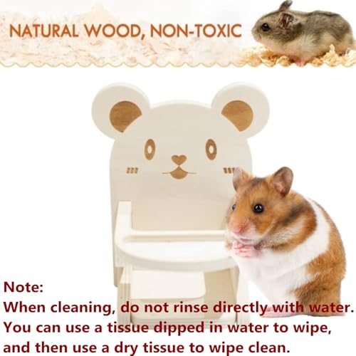 Hamster Chair with Food Bowl Tray- Handmade Wooden Small Animal Cage Accessories Habitat Decor House Photo Props Small Animal Toys for Hamster Mice Rat Hedgehog Rodents (Wood)