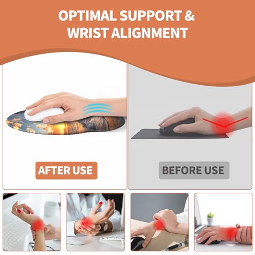 Mouse Pad with Wrist Rest, Comfortable Computer Mousepad with Gel Wrist Support Smooth Surface and Non-Slip PU Base for Pain Relief, Laptop, Office & Home (Sunset) - color: Sunset