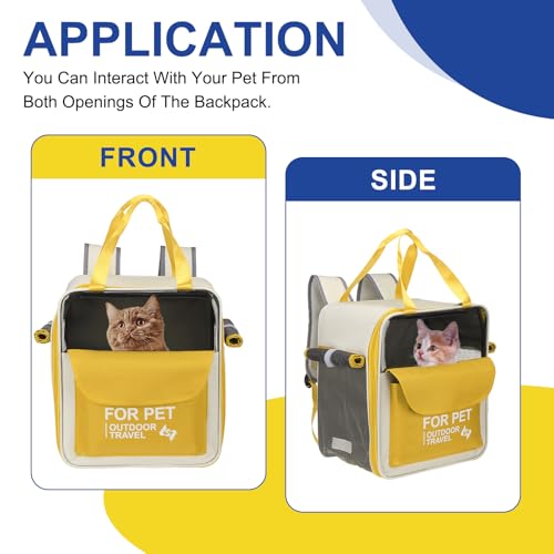 Pet Backpack Carrier, Portable and Ventilated, Oxford Cloth, Dogs Cats and Small Animal Travel Bag 13.39" Up to 16.5 Lbs, (Yellow), Intended for Hiking/Camping/Traveling - color: Yellow, size: 13.39"