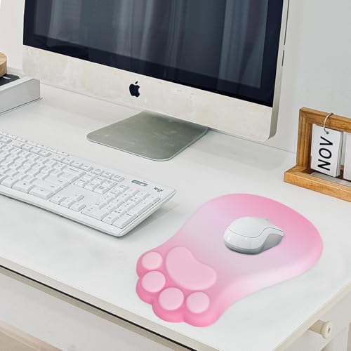 L-SPOUTTO Ergonomic Mouse Pad with Wrist Rest,Pink Mouse Pad Wrist Support | Cute Cat Paw Comfortable Massage Design,Computer Pain Relief Mousepad with Non-Slip Base for Desk Laptop Gaming,Gradient Pink - color: Gradient Pink