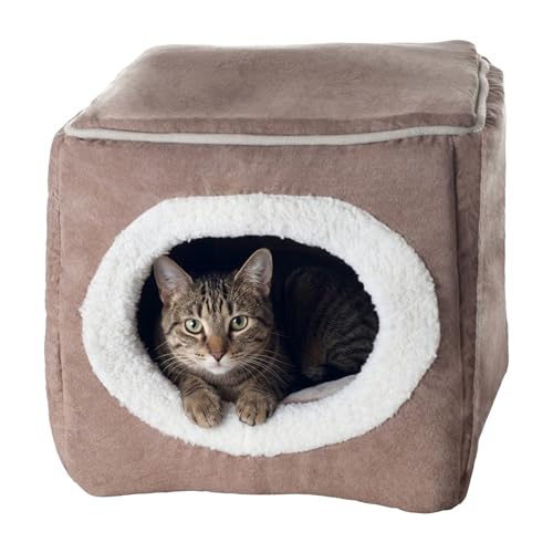 Cat House - Indoor Bed with Removable Foam Cushion - Cat Cave for Puppies, Rabbits, Guinea Pigs, and Other Small Animals by PETMAKER (Light Brown) - color: Light Brown
