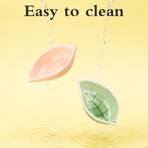 Small Ceramic Bowls, Leaf-Shaped Hamster Food and Water Bowl for Hamsters Guinea Pigs Reptile Hermit Crab and Birds, Easy to Clean & Anti-Bite (Green)