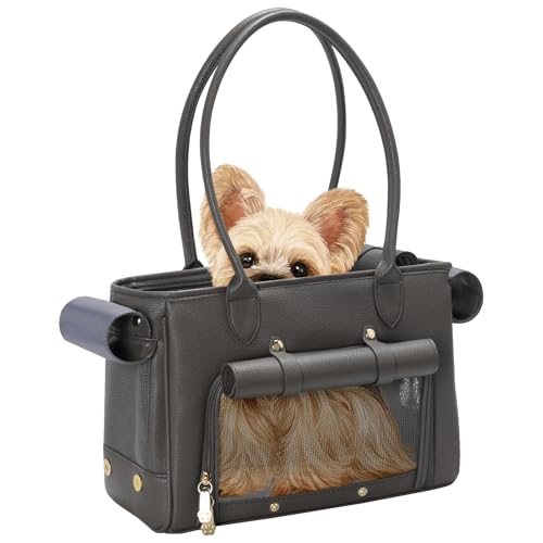 Minsong Fashion Pet Carrier Purse for Small Cat and Dog, Luxury Pu Soft-Sided Tote Bag with Large Pockets for Dogs and Puppies (Black, 13.6" L x 6" W x 10.0" H) - color: Black, size: 13.6"L x 6.0"W x 10.0"H