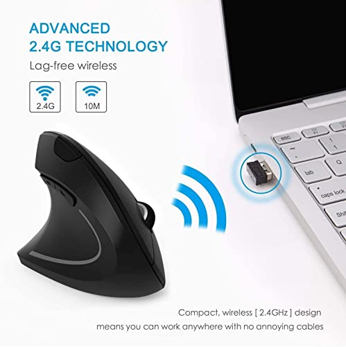 Ergonomic Left-Handed Wireless Vertical Mouse, 2.4G, 3 Adjustable DPI (800/1200/1600), Specially for Left Handers - color: Black - Left Hand - Battery