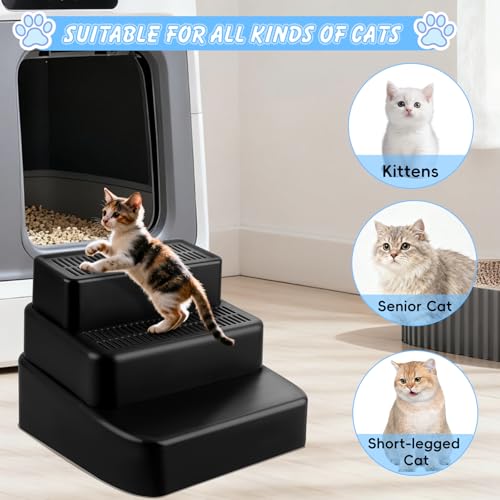 3 Step Litter Box Ramp Adjustable Detachable Litter Box Step, Black - color: Black- 3 Steps