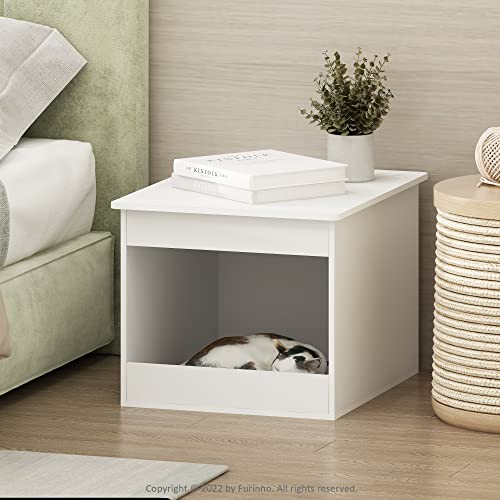 Furinno Peli Top Opening Litter Box Enclosure, Solid White | Litter Box Furniture, Wooden Pet House, Easy Assembly, for Living Room - color: Solid White, size: Top Opening
