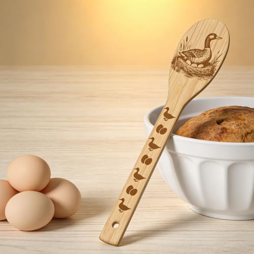 GLOBLELAND 6 Pcs Duck Wooden Spoons Utensil Set Pond Duck Bamboo Carving Kitchen Cooking Utensils Wooden Engraved Cooking Spatula Sets for Kitchen Fun House Warming Gift - color: Duck