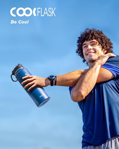Coolflask 40 oz Water Bottle Insulated with Straw & 3 Leakproof Lids | Water Flask Stainless Steel Triple-Wall Vacuum,Cold 48+h,Dishwasher Safe,Wide Mouth, BPA-Free,Carrier Bag,for Gym,Hiking - color: King's Blue, size: 40 Ounces