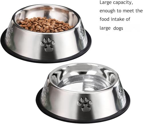 YUDANSI 2 Stainless Steel Dog Bowls, Puppy Kitten Feeding Bowls, Shallow Cat Dish with Rubber Base, Mini and Small Pet Feeder Food Water Plate (S-11oz) - size: S-11.8oz