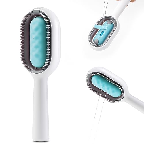 Water Brush for Cats Dogs, 4 in 1 Pet Grooming Bath Brush, 2 in 1 Cleaning Brush Cat, Wet Cat Comb, Pet Hair Removal Comb with Water Tank, Sticky Brush 2.0 (Towels Not Included)