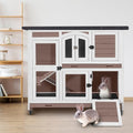 Rabbit Hutch Indoor & Outdoor, Mobile Bunny Hutch with Wheels, Wooden Rabbit Cage with 2 Pull Out Trays and Ramp, Two-Story Design Guinea Pig Cages