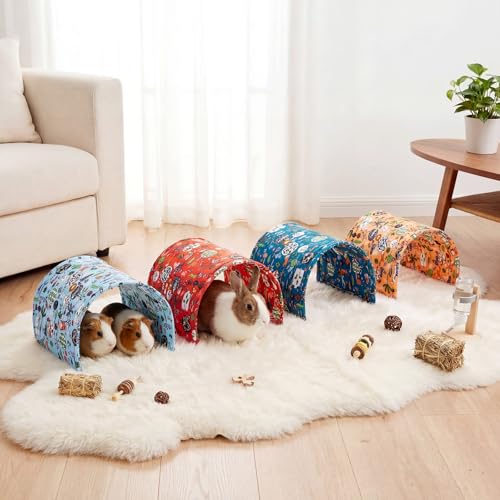 BreezeHug 4 Pcs Guinea Pig Tunnel Foldable Rabbit Hideout Washable and Soft Bunny Hide House Ferret Tunnel Toys Cage Accessories for Small Animal Hamster Hedgehogs Chinchilla(Doodle Forest) - style: Doodle Forest