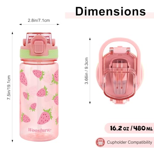 Kids Water Bottle for School, 16 Oz Plastic Water Bottle, 1 Pack | Silicone Spout, Pop-Up Cover, BPA Free & Dishwasher Safe, Strawberry - color: Strawberry, size: 16.2 Ounces