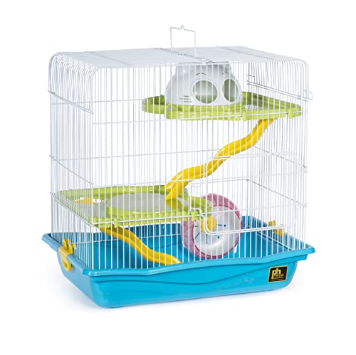 Prevue Pet Products Hamster Medium Haven - Multi-Level Small Animal Cage with Platforms, Ramps, Hideaway & Exercise Wheel, Indoor Habitat for Hamsters, Gerbils & Mice - Blue